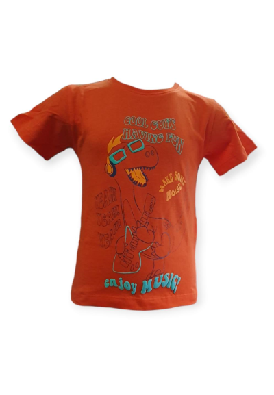 T-Shirt arancione bimbo con stampa dinosauro