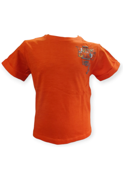 T-Shirt arancione bimbo con stampa dinosauro