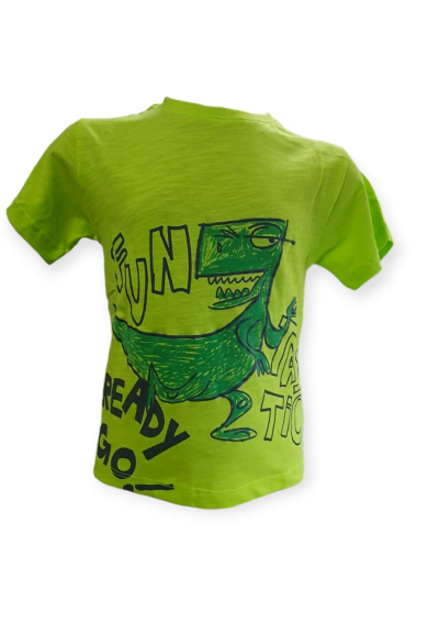 T-Shirt verde bimbo con stampa dinosauro