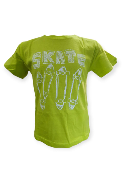 T_Shirt verde bimbo con stampa skate