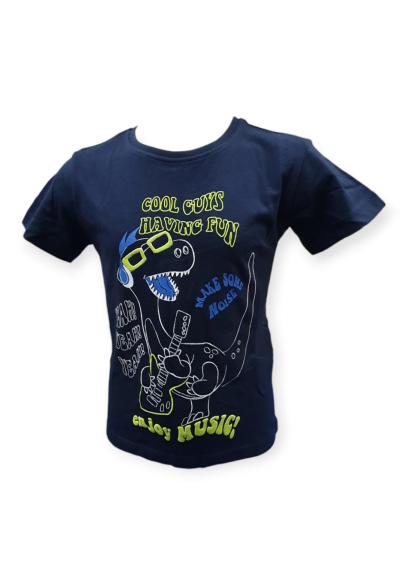 T-Shirt blu bimbo con stampa dinosauro