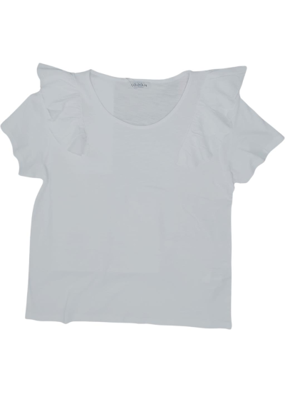 T-Shirt bianca donna con volant su spalle