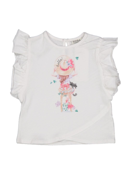 T-Shirt bianca con volant su maniche