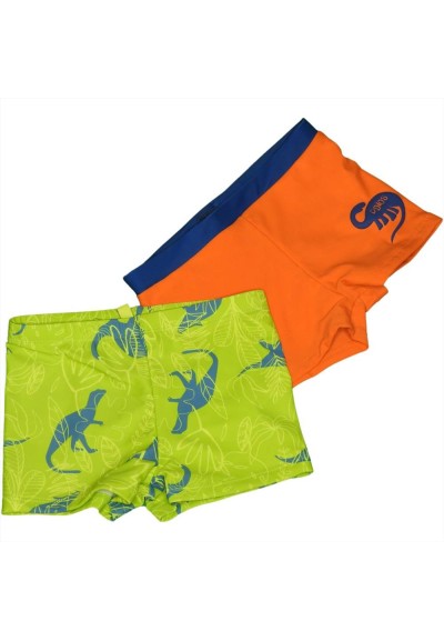 Set di Costumi da Bagno Bambino: Arancione con Dinosauro e Fluo con Di