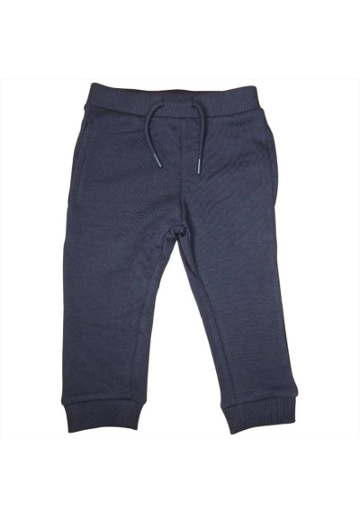 Pantaloni bambino, blu scuro, con coulisse in vita e polsini alle cavi