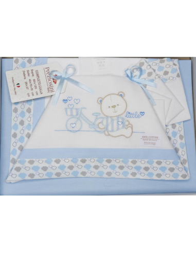 Lenzuolini Orsetto e Bicicletta - Set 3pz per Culla Neonato in Cotone,