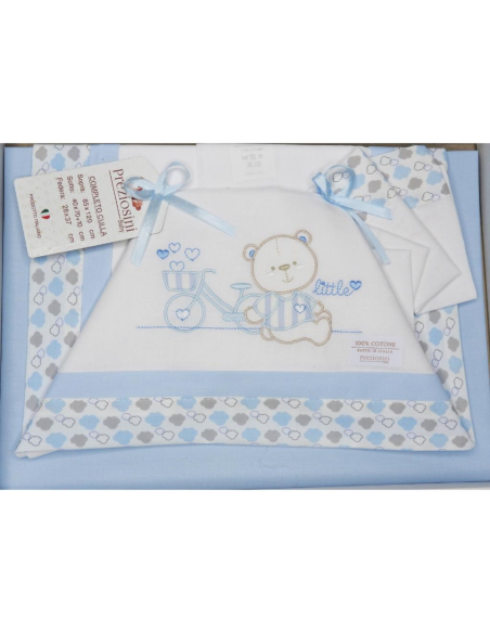 Lenzuolini Orsetto e Bicicletta - Set 3pz per Culla Neonato in Cotone,