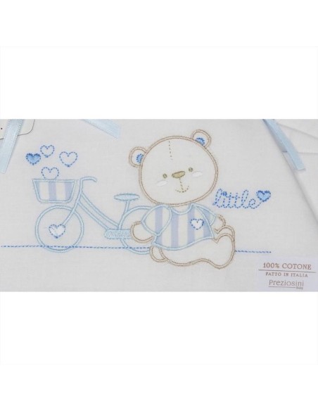 Lenzuolini Orsetto e Bicicletta - Set 3pz per Culla Neonato in Cotone,