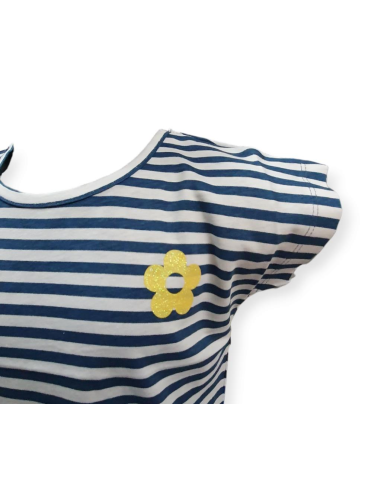T-Shirt corta righe blu e bianca 2