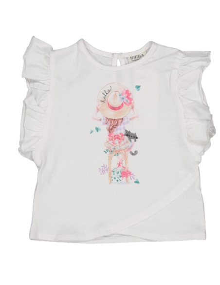 T-Shirt bianca con volant su maniche