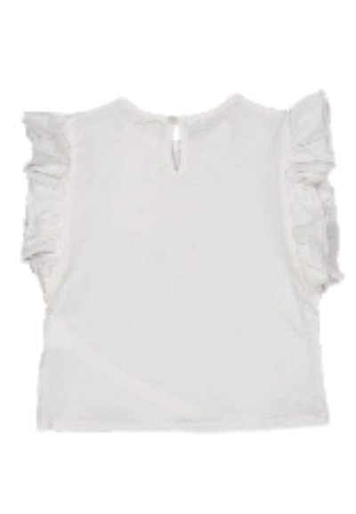 T-Shirt bianca con volant su maniche