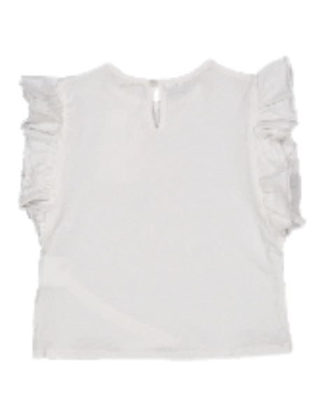 T-Shirt bianca con volant su maniche