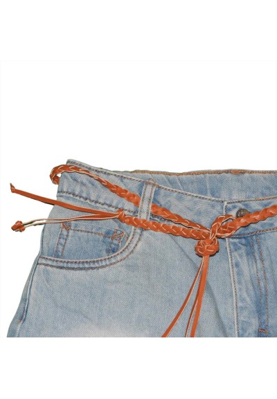 Shorts per ragazze in Denim Chiaro con Cintura Intrecciata - Stile Fre