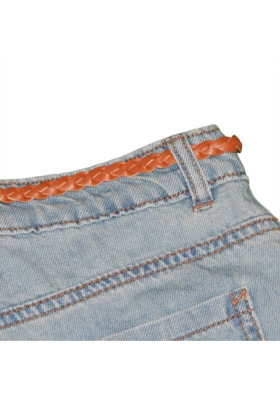 Shorts per ragazze in Denim Chiaro con Cintura Intrecciata - Stile Fre