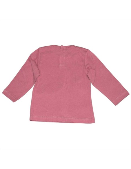 T-shirt maniche lunghe neonata rosa scuro con stampa giraffa e bottoni
