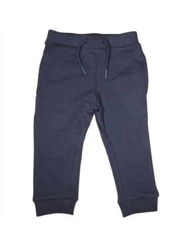 Pantaloni bambino, blu scuro, con coulisse in vita e polsini alle cavi