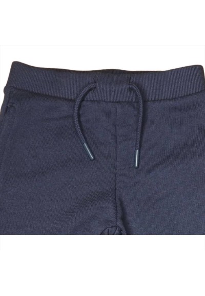 Pantaloni bambino, blu scuro, con coulisse in vita e polsini alle cavi