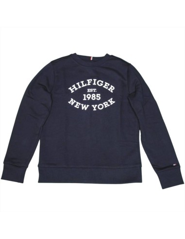 Felpa Ragazzo Blu Scura Hilfiger con Scritta Bianco Geoide - Stile Cas
