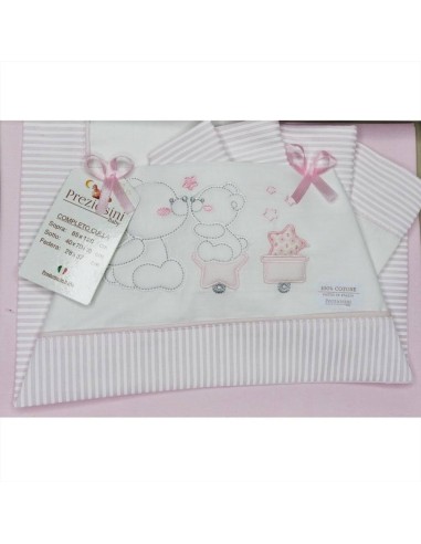 Lenzuolini bambina 3 pz. rosa fantasia e ricamo  - Vendita online | GB