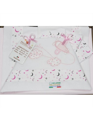 Lenzuolini bambina 3 pz. rosa nuvole  - Vendita online | GBMsport.it