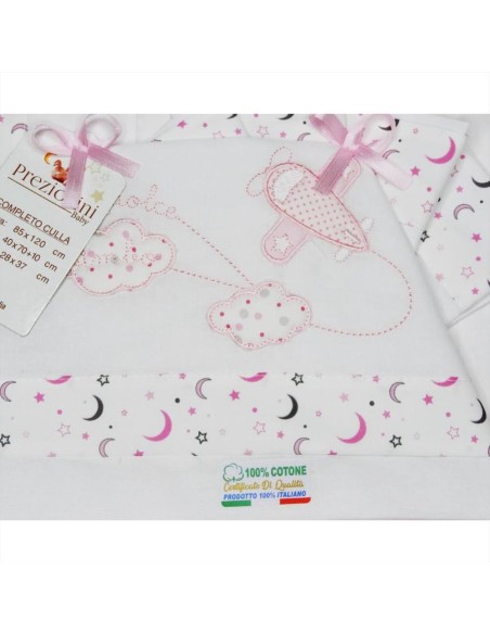 Lenzuolini bambina 3 pz. rosa nuvole  - Vendita online | GBMsport.it