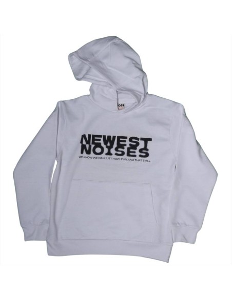 Felpa Bianca Ragazzo con Cappuccio e Stampa 'Newest Noises  - Vendita 