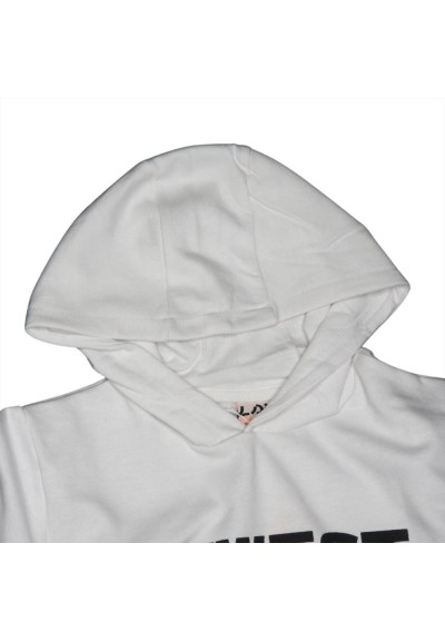 Felpa Bianca Ragazzo con Cappuccio e Stampa 'Newest Noises  - Vendita 