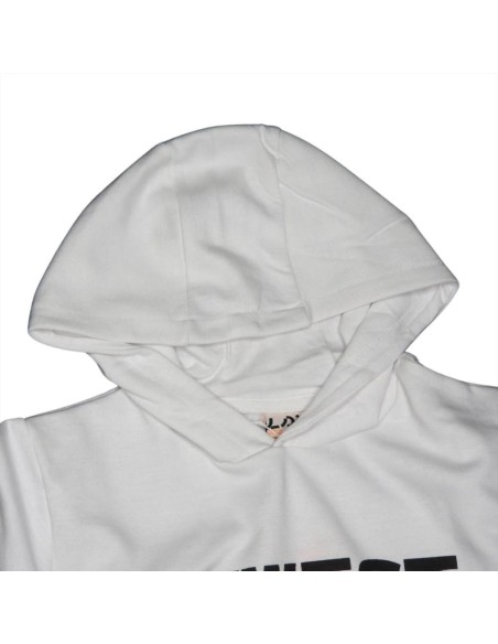 Felpa Bianca Ragazzo con Cappuccio e Stampa 'Newest Noises  - Vendita 