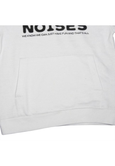 Felpa Bianca Ragazzo con Cappuccio e Stampa 'Newest Noises  - Vendita 