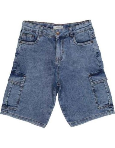 Bermuda denim stretch c zip, modello cargo fit da ragazzo.  - Vendita 
