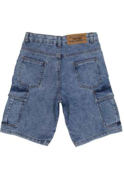 Bermuda denim stretch c zip, modello cargo fit da ragazzo.  - Vendita 