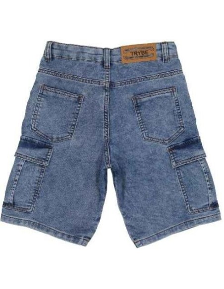 Bermuda denim stretch c zip, modello cargo fit da ragazzo.  - Vendita 