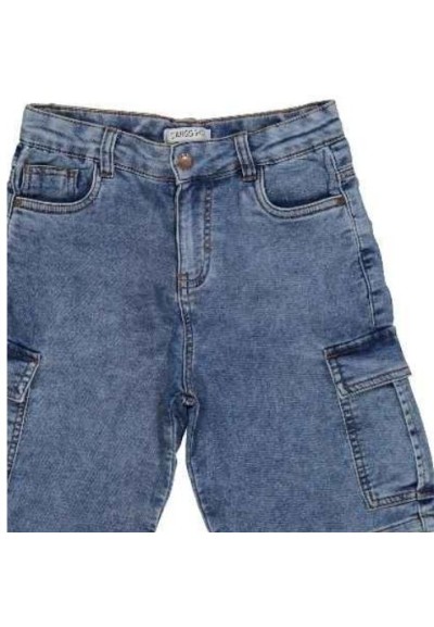 Bermuda denim stretch c zip, modello cargo fit da ragazzo.  - Vendita 