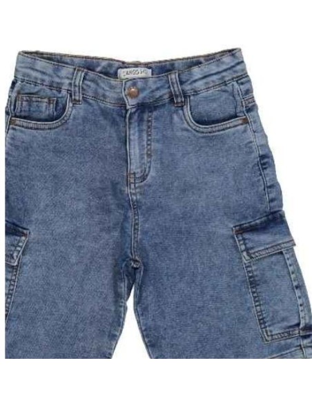 Bermuda denim stretch c zip, modello cargo fit da ragazzo.  - Vendita 