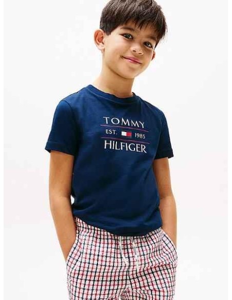 T-Shirt tommy flag hilfiger reg tee ss, ragazzo blu  - Vendita online 