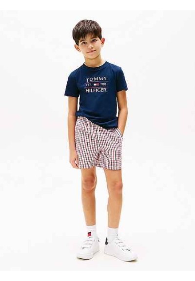 T-Shirt tommy flag hilfiger reg tee ss, ragazzo blu  - Vendita online 