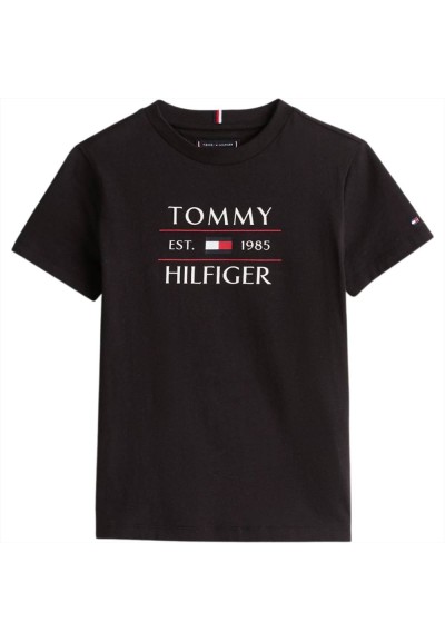 T-Shirt Tommy Hilfiger sul davanti, ragazzo nera.  - Vendita Moda spor