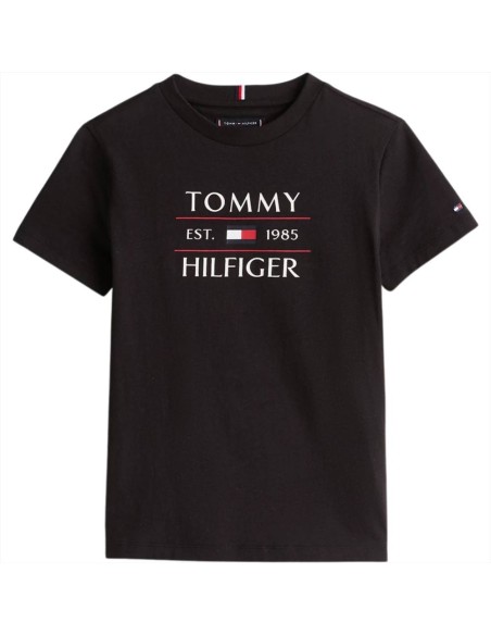 T-Shirt Tommy Hilfiger sul davanti, ragazzo nera.  - Vendita Moda spor
