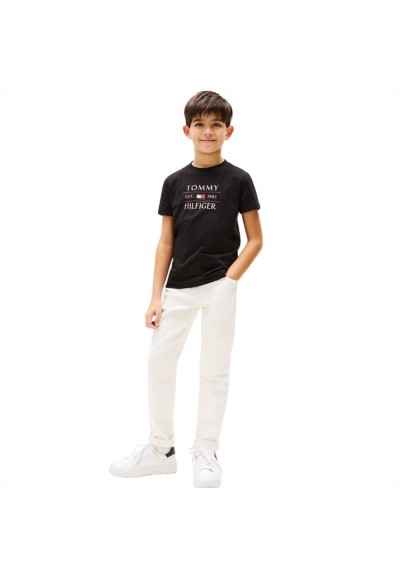 T-Shirt Tommy Hilfiger sul davanti, ragazzo nera.  - Vendita Moda spor
