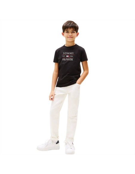 T-Shirt Tommy Hilfiger sul davanti, ragazzo nera.  - Vendita Moda spor