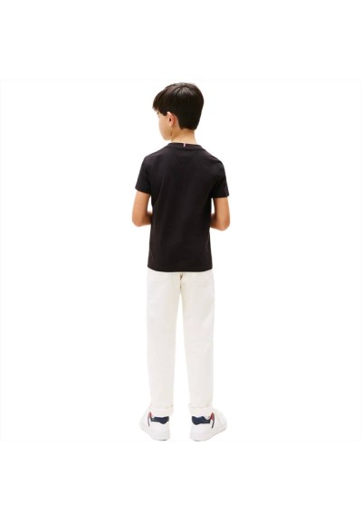 T-Shirt Tommy Hilfiger sul davanti, ragazzo nera.  - Vendita Moda spor