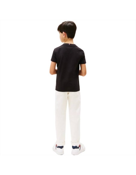 T-Shirt Tommy Hilfiger sul davanti, ragazzo nera.  - Vendita Moda spor
