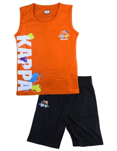 Completo estivo Kappa ragazzo con canotta e pantaloncino arancione-ner
