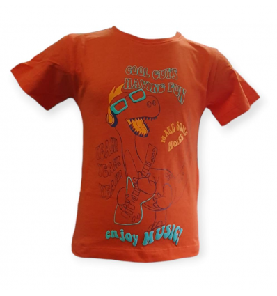 T-Shirt arancione bimbo con stampa dinosauro
