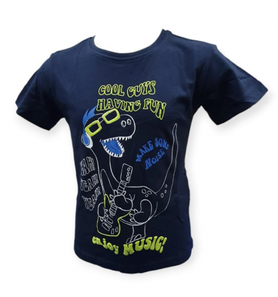 T-Shirt blu bimbo con stampa dinosauro