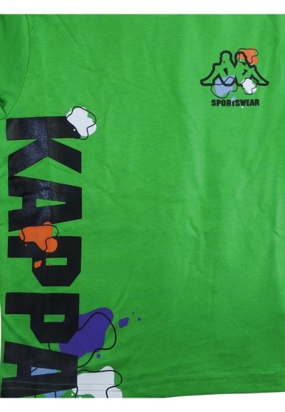 Completo a T-Shirt kappa, Bambino verde e nero in cotone.  - Vendita M