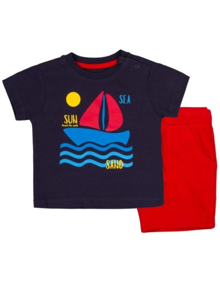 Completino Losan, bambino stampa Barca a Vela in blu*  - Vendita Moda 