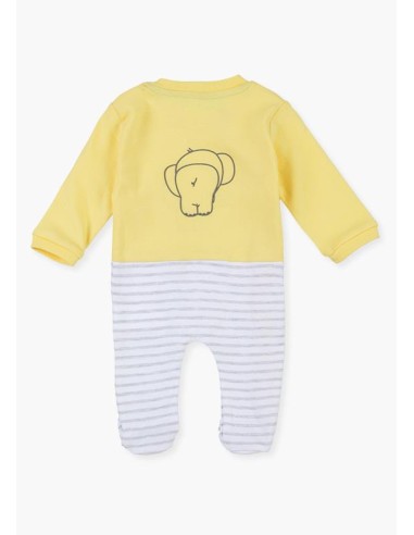 Tutina losan, neonato in cotone gialla a righine con stampa elefantino 2