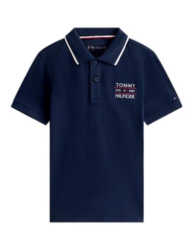 Polo blu uniforme ragazzo Tommy Hilfiger con colletto.  - Vendita Moda