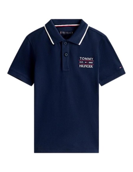 Polo blu uniforme ragazzo Tommy Hilfiger con colletto.  - Vendita Moda